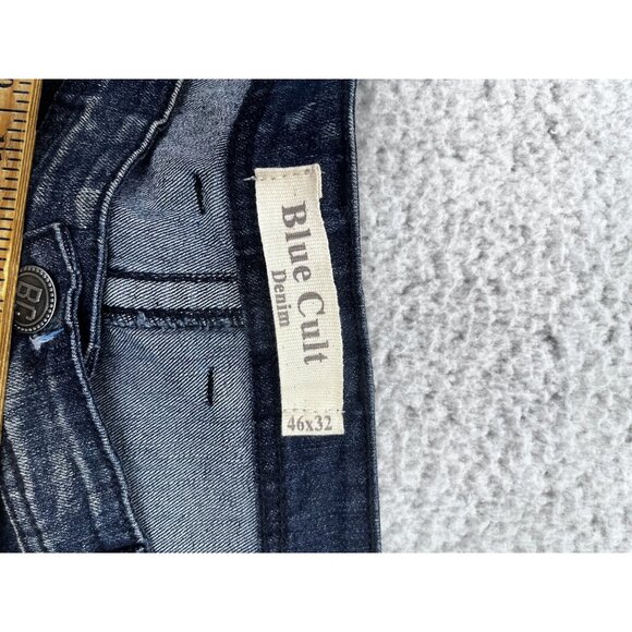 Men's Blue Cult Faded Wash Denim Jeans Embroidered Pockets Size 46x32 - Picture 6 of 11